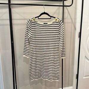 H&M Striped Mid Sleeve Length Dress with Gold Buttons
